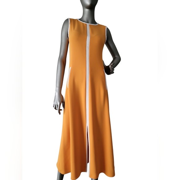 knee length dresses for ladies White Plan Ruched Square Neck Cotton Front Slit Midi Dress